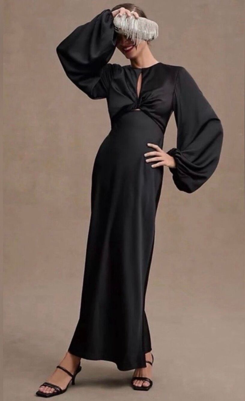 Significant Other Demi Backless Long-Sleeve Column Gown in Black 2